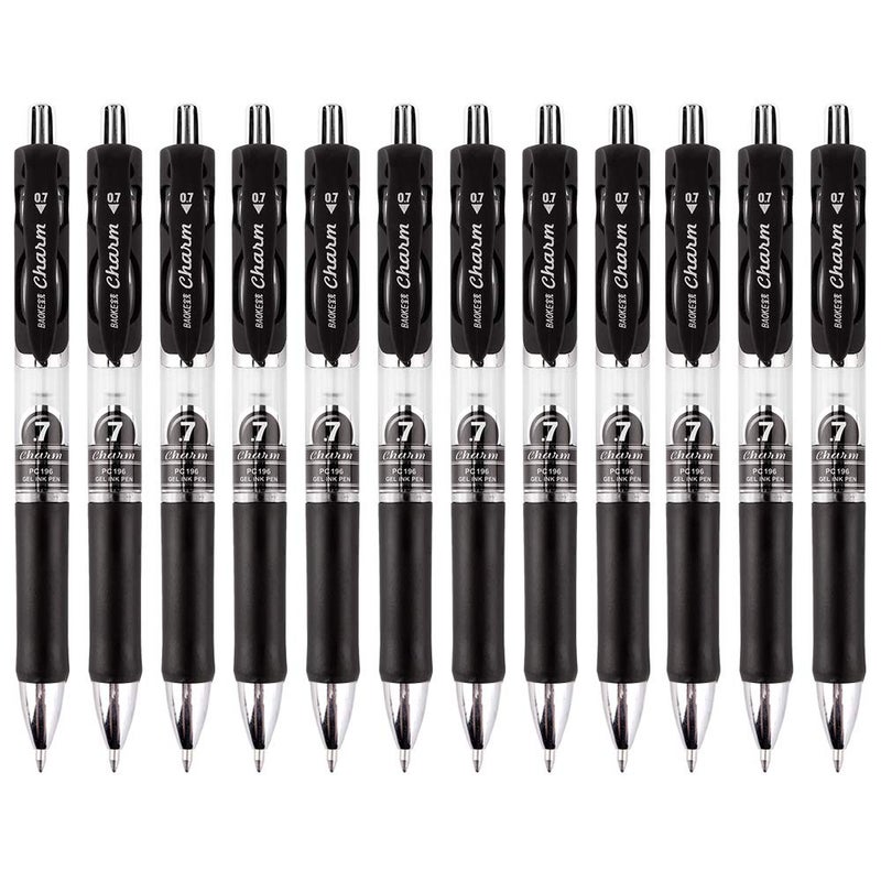 BaoKe Retractable Premium Gel Ink Pen Ball Pen, 0.7mm, PC196, 12 Pack (Black) - Image 1